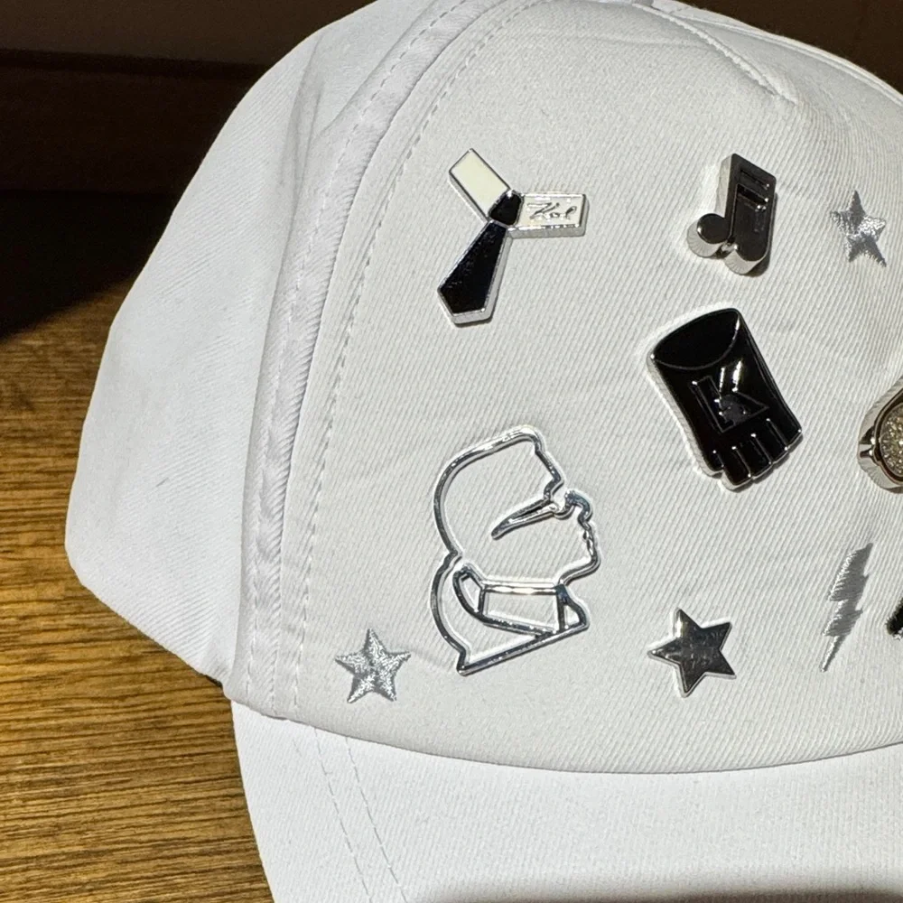 Karl Lagerfeld White Hat with classic Pins.